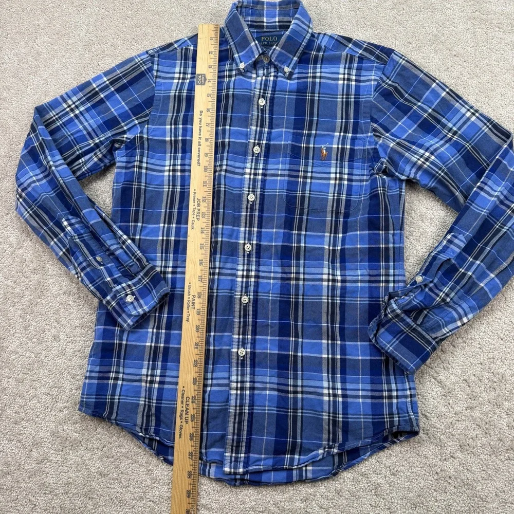 Polo Ralph Lauren Mens Small Shirt Blue Plaid Classic Fit Button Down